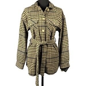 NWT Marc New York Andrew Marc Womens XS Plaid‎ Black/Cream Jacket Coat Belted